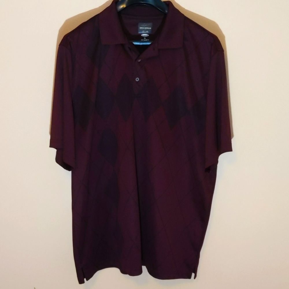 Greg Norman| Purple Golf Polo With Dark Purple Diamond Pattern